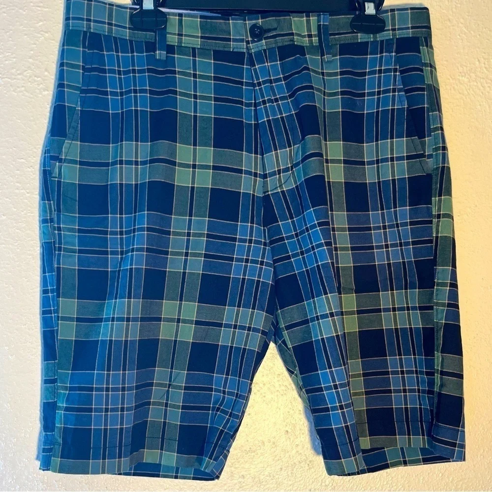 J. Crew Blue & Green Check Print Pure Cotton Preppy Shorts Size 33